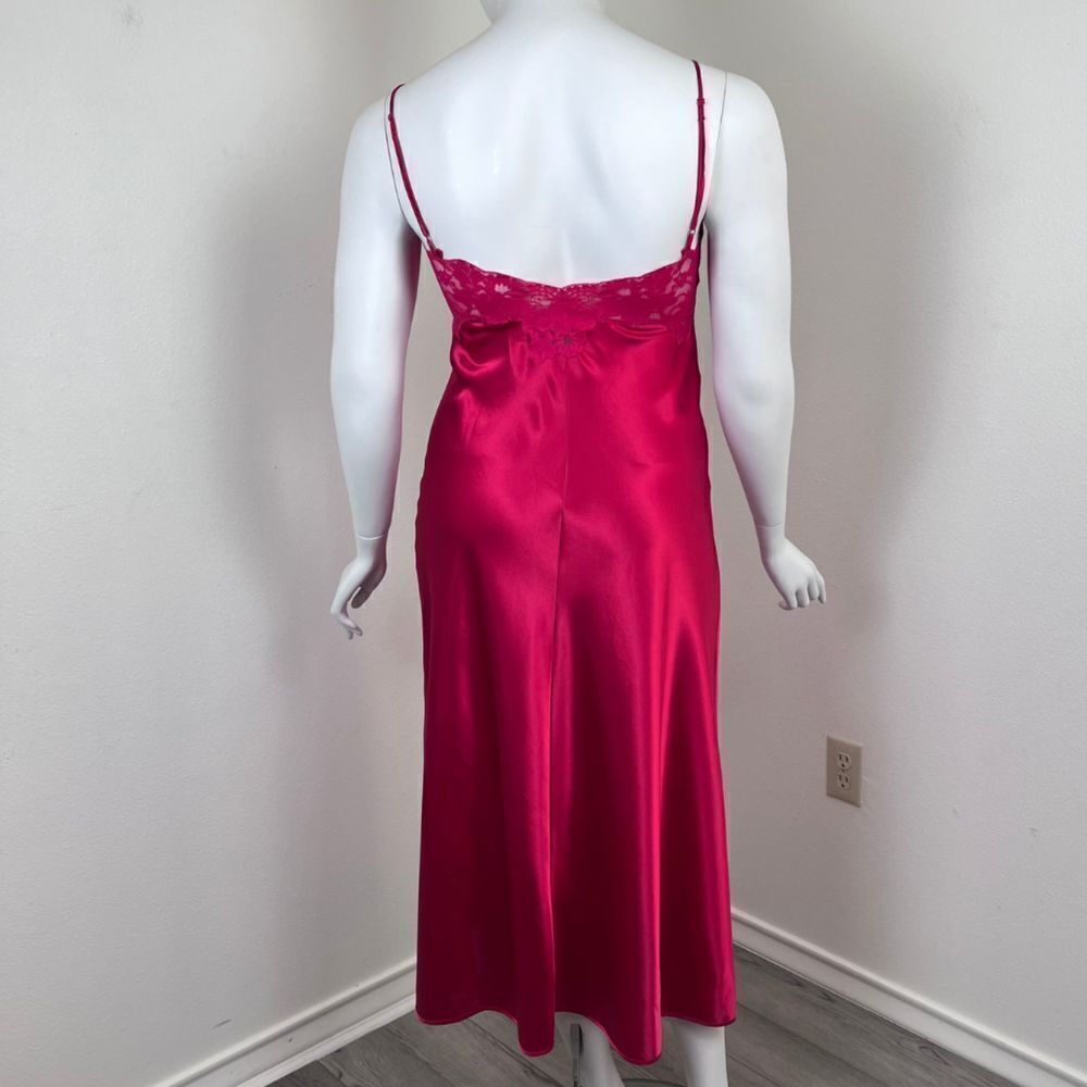 Victoria's Secret Red Sheer Lace Satin Size L Romantic Midi Slip Y2K Sexy Dress - Picture 11 of 14